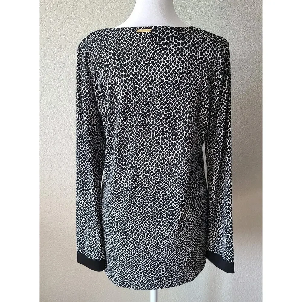 Michael Kors Women Animal Print Tunic Top Sz Medium Long Sleeve Mob Wife Stretch